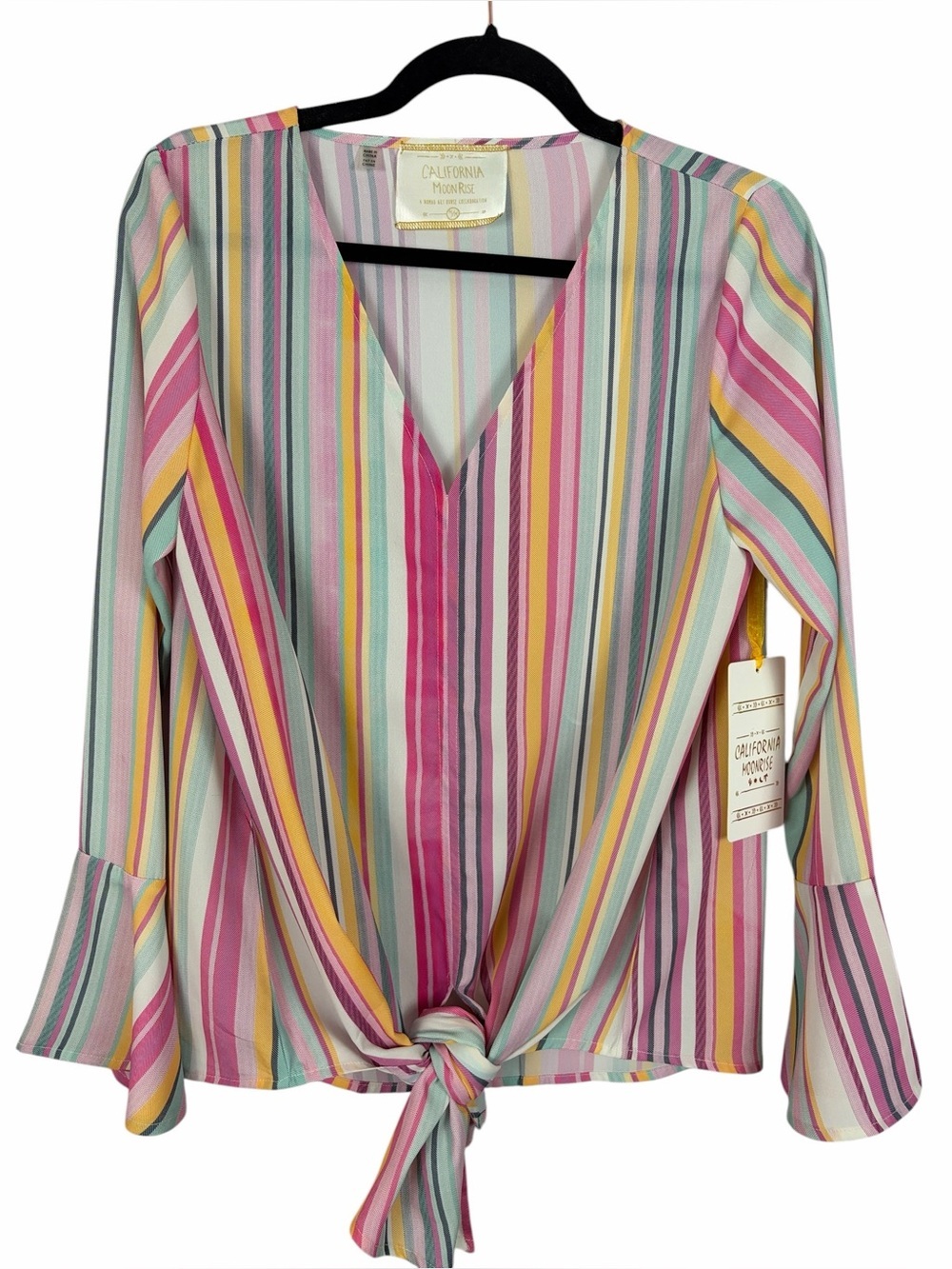 California MoonRise Rainbow Stripe Tie Front Blouse NWT Medium